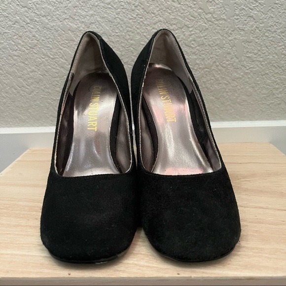 Colin Stuart Black Leather Round Toe Block Heel Pumps 5 - Picture 3 of 4